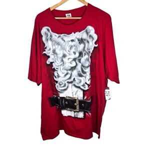 NWT Red Santa Claus Beard & Belt Ugly Christmas Novelty Costume T-shirt 3XL